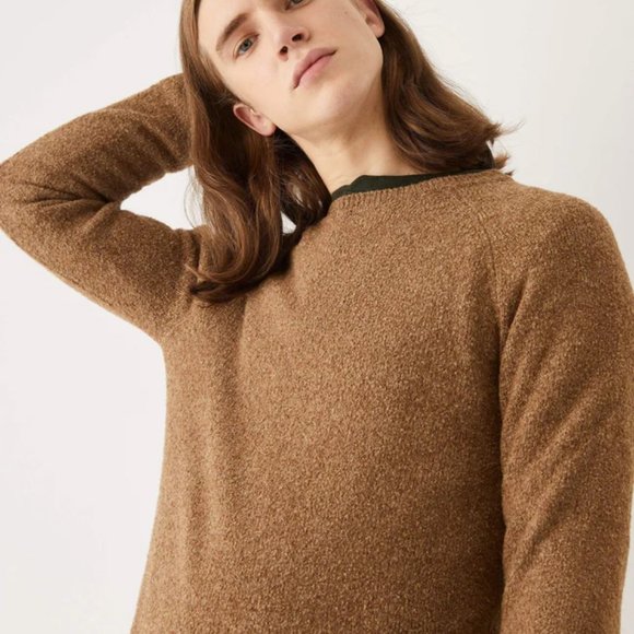 FRANK AND OAK Mens The Boucle Knit Crewneck SWEATER Size XXL Kelp Brown NEW - Picture 3 of 9